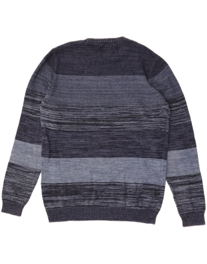 Jack & Jones Pull à col rond en coton à fines rayures bleu moyen pour homme