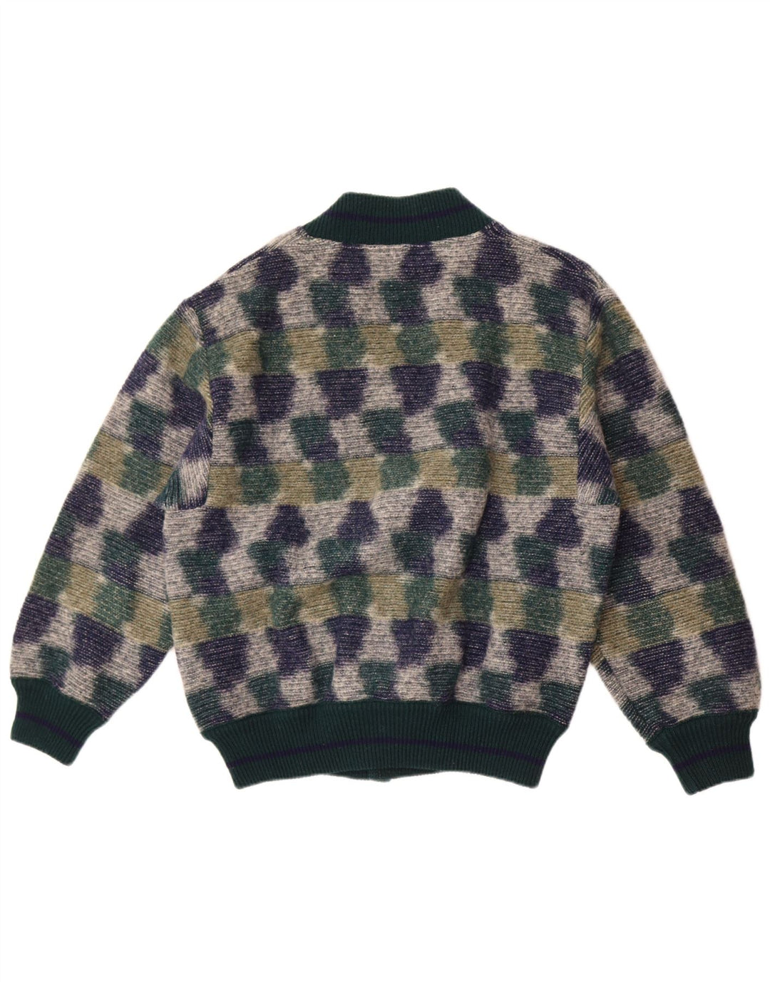 vintage Mens Cardigan Pull Moyen Vert Géométrique