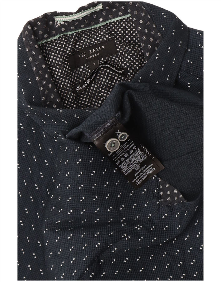 Ted Baker Chemise à manches courtes pour homme Taille 3 Coton géométrique bleu marine moyen