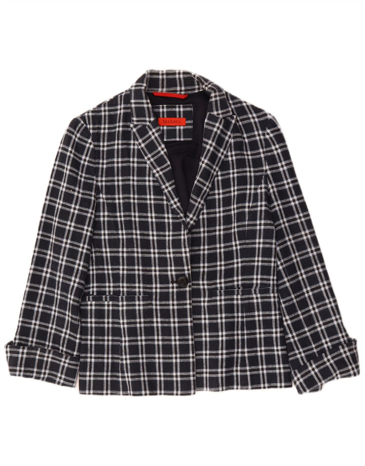 Max & Co. Veste blazer à 1 bouton pour femme UK 12 en coton à carreaux bleu marine moyen
