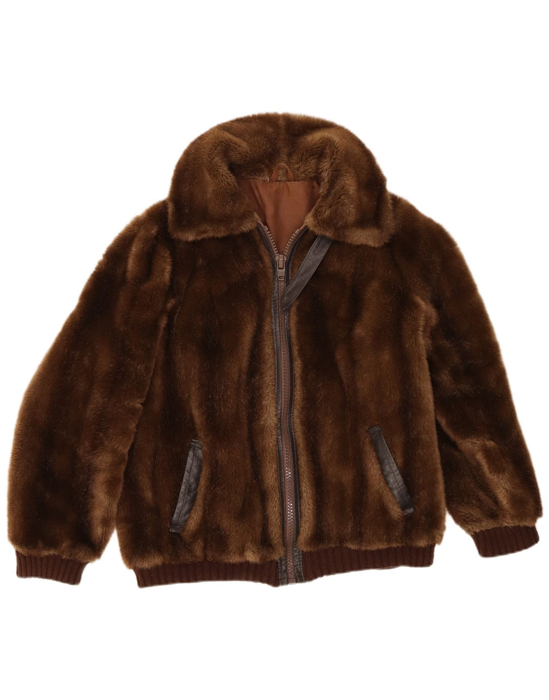 veste vintage femme fausse fourrure UK 14 brun moyen