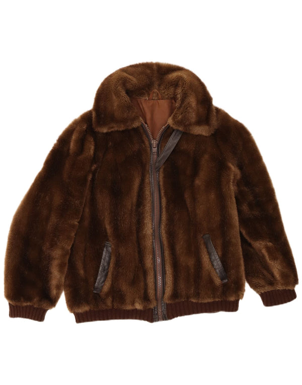 veste vintage femme fausse fourrure UK 14 brun moyen
