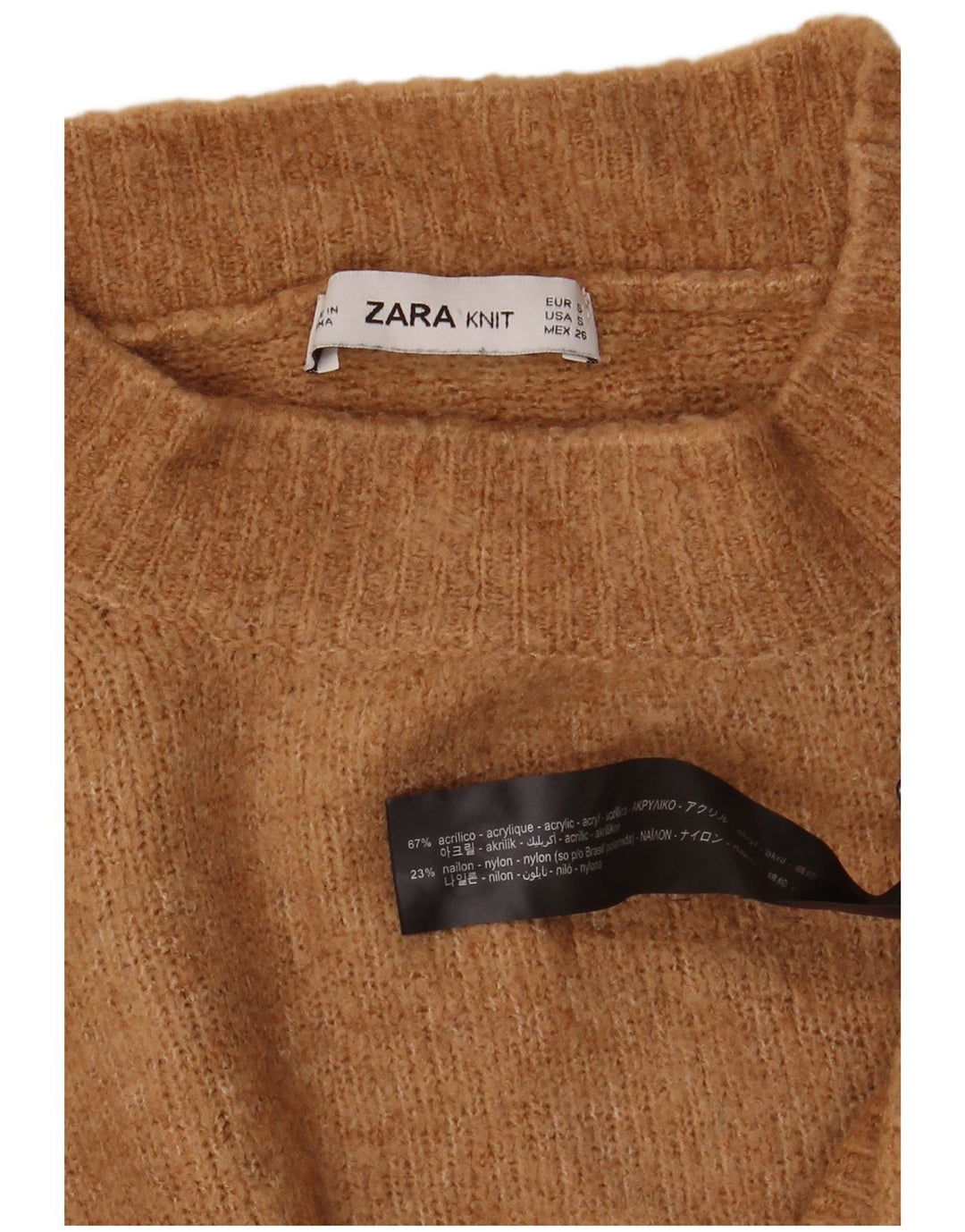 Zara Pull court surdimensionné à col roulé pour femme UK 10 Petit Beige