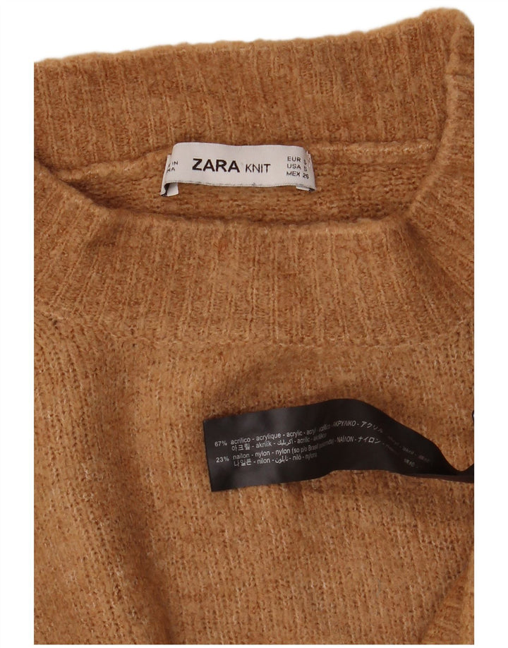 Zara Pull court surdimensionné à col roulé pour femme UK 10 Petit Beige