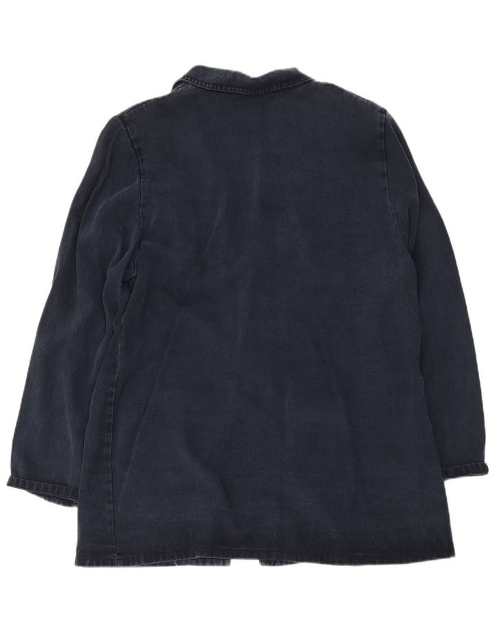 vintage Femmes 2 Bouton Longline Blazer Veste UK 20 2XL Bleu Marine Lyocell