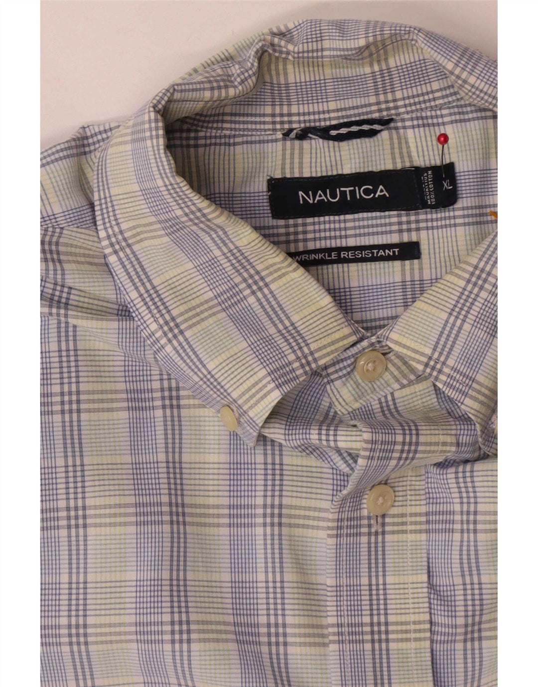 Nautica Chemise à manches courtes pour homme XL en coton à carreaux bleu