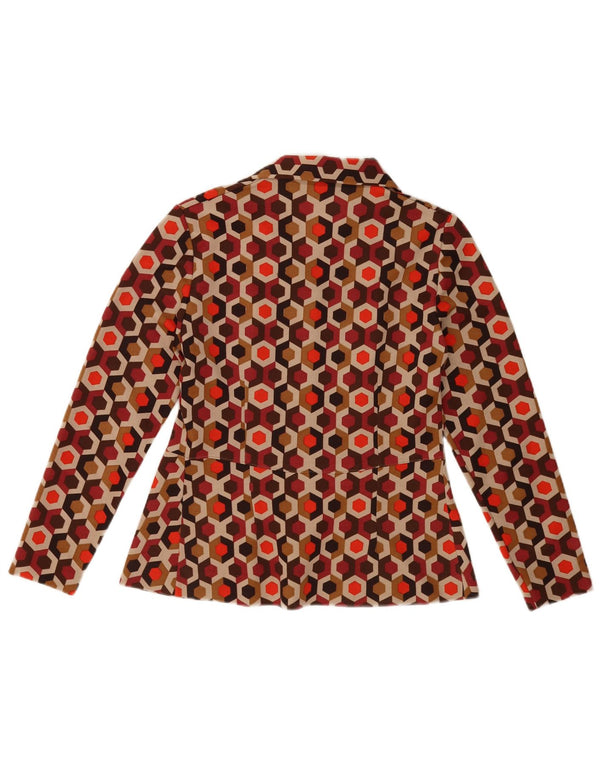 VINTAGE Femmes Manches Longues Blouse Top UK 12 Moyen Multicolore Géométrique