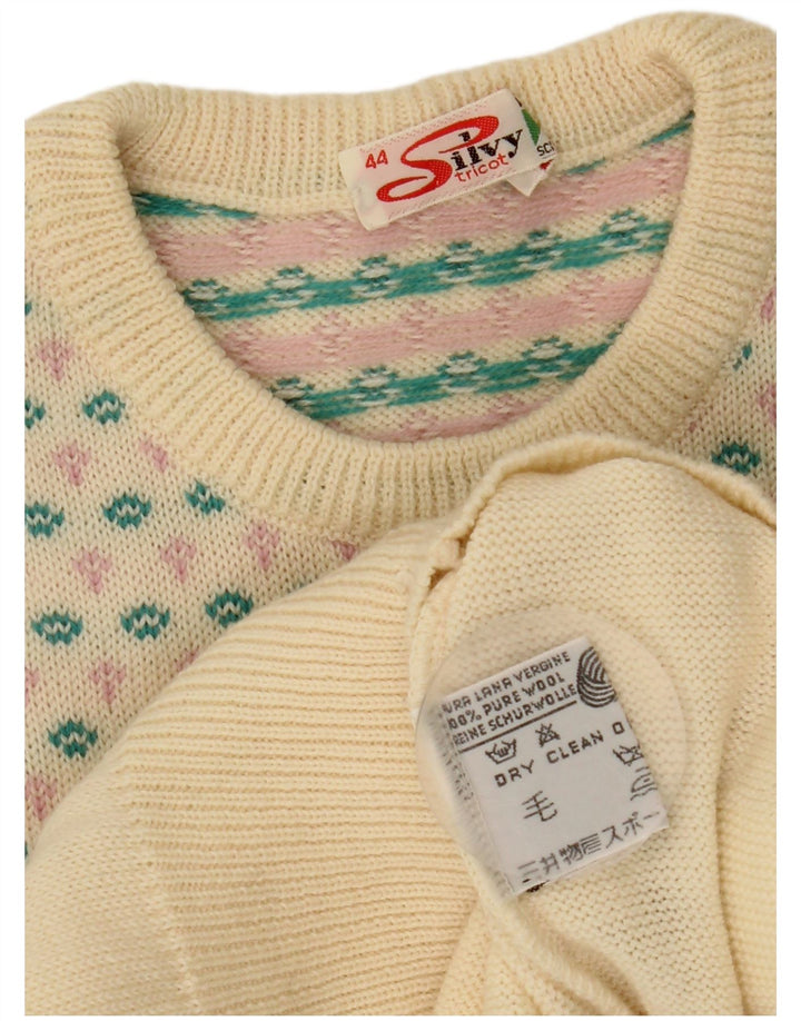 Silvy Pull ras du cou pour femme IT 44 en laine Fair Isle beige moyen