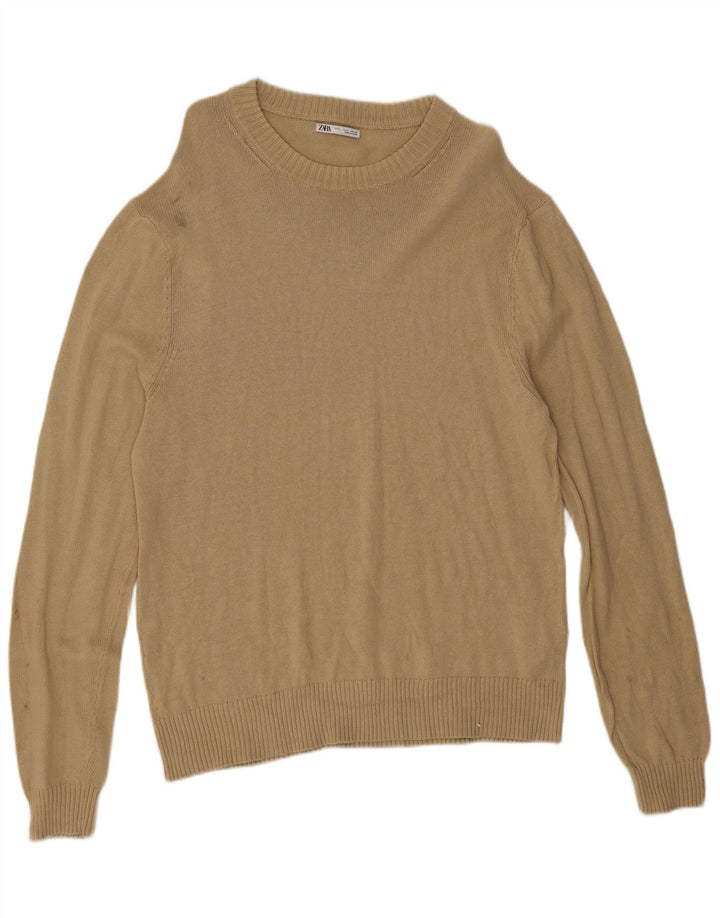 Zara Pull à col rond pour homme en coton beige Large