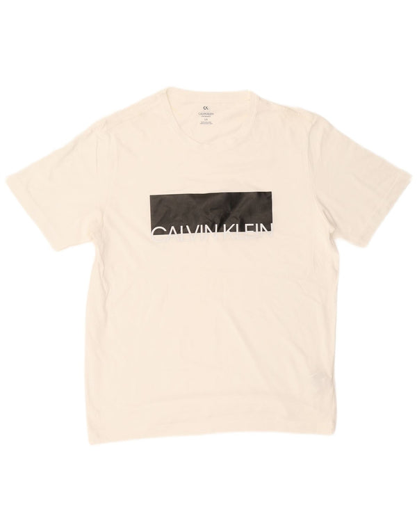 CALVIN KLEIN T-Shirt Graphique Homme Grand Blanc Colorblock Coton