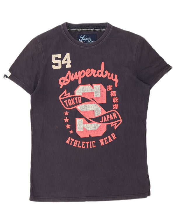 Superdry T-shirt graphique pour femme UK 14 Bleu marine moyen Coton
