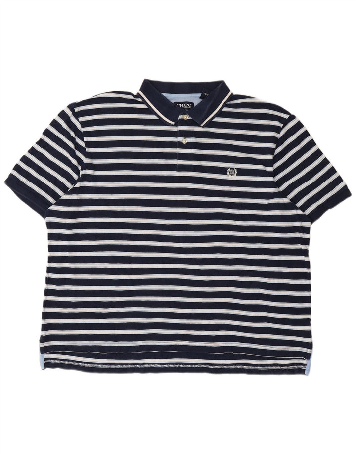 CHAPS Mens Polo Shirt 2XL Navy Blue Striped Cotton