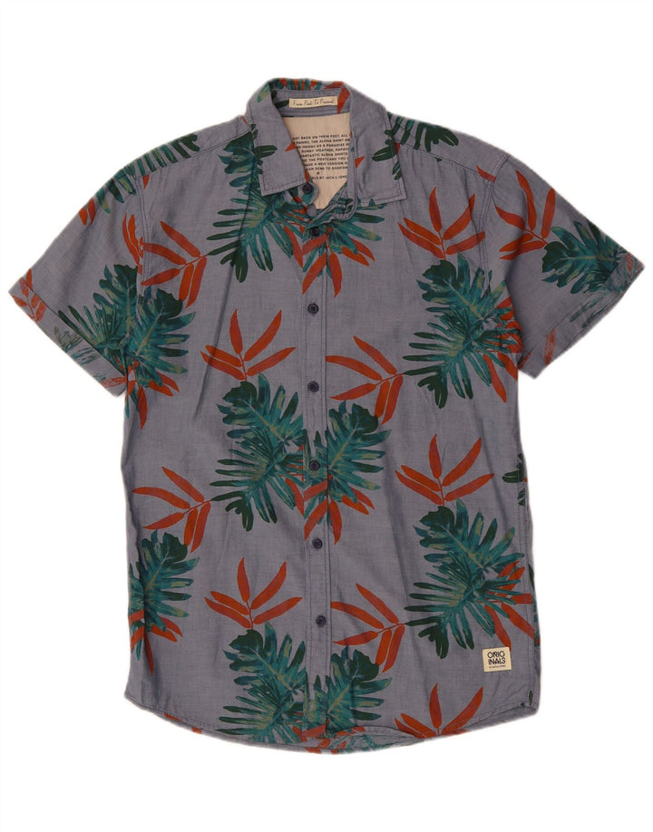 JACK & JONES Chemise à Manches Courtes Homme Gris Moyen Floral Coton