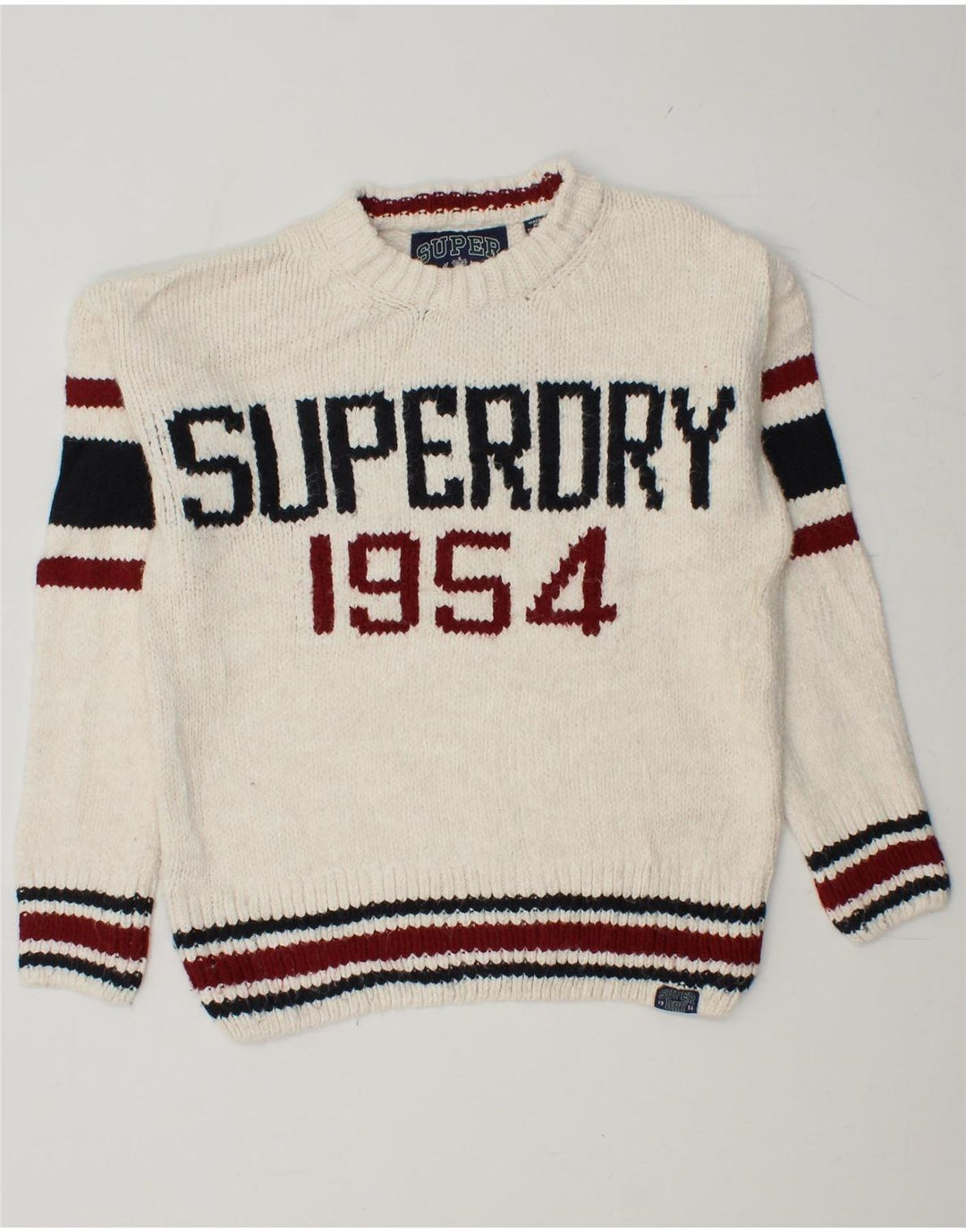 SUPERDRY Pull ras du cou pour femme UK 6 XS Blanc Colourblock