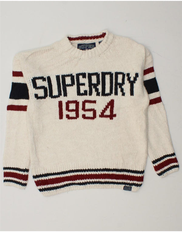 SUPERDRY Pull ras du cou pour femme UK 6 XS Blanc Colourblock
