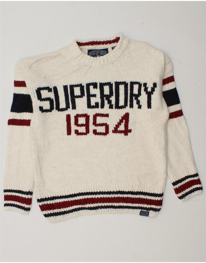 SUPERDRY Pull ras du cou pour femme UK 6 XS Blanc Colourblock