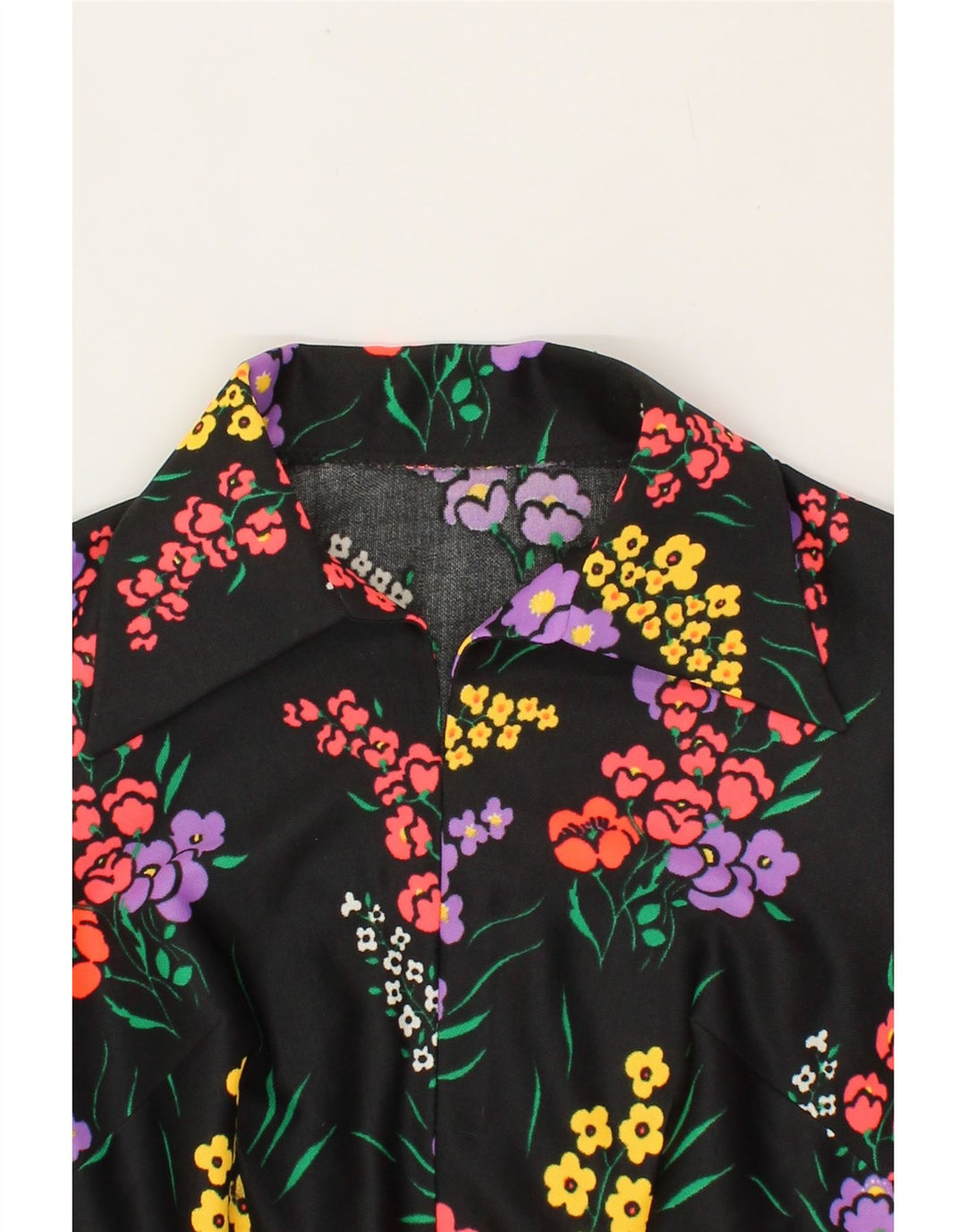 VINTAGE Robe A-Line Femme UK 14 Moyen Noir Floral