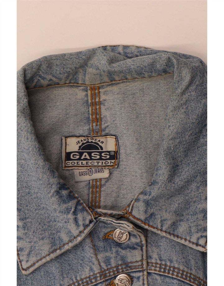 vintage Womens Crop Denim Gilet UK 12 Bleu Moyen
