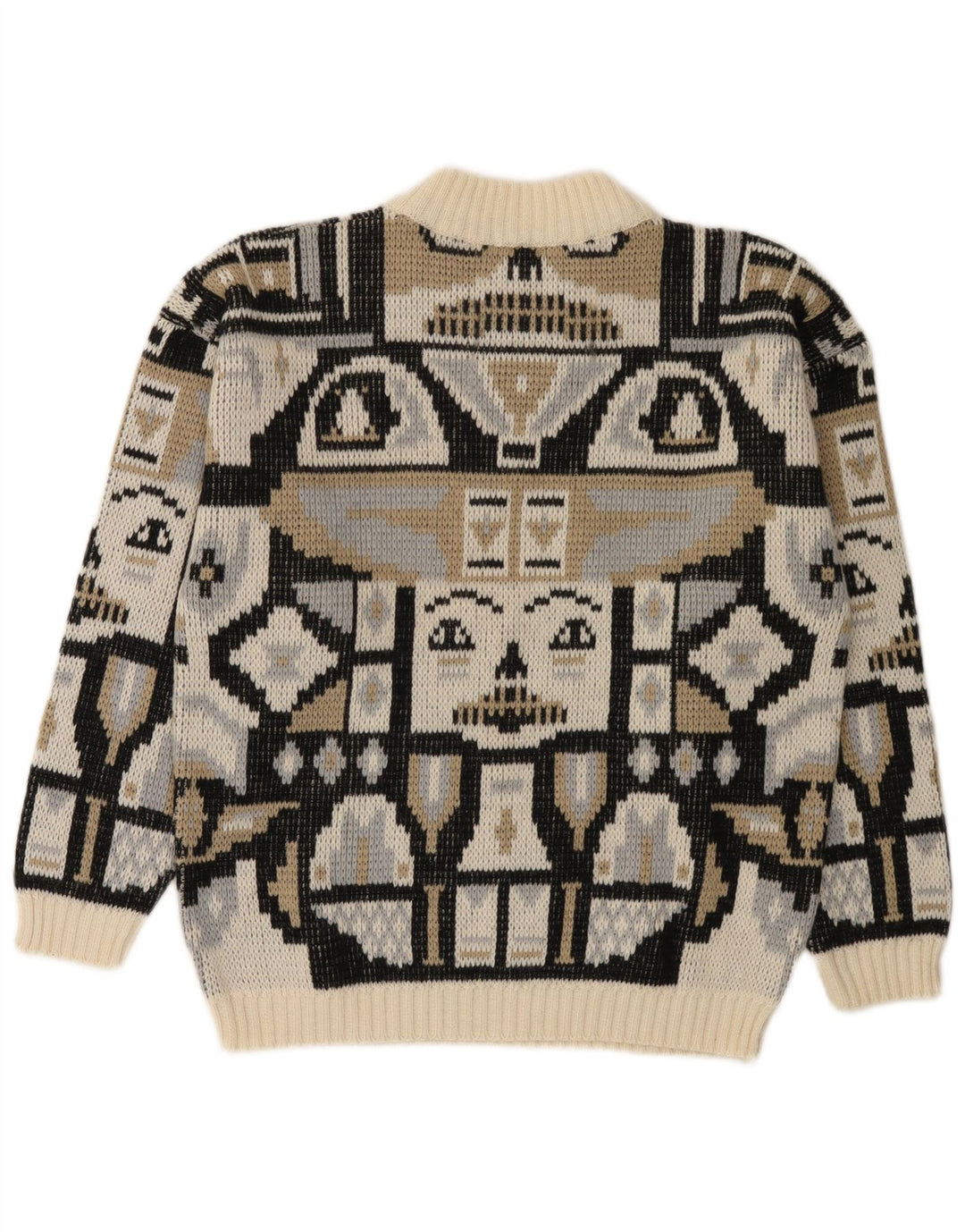 vintage Mens Mock Neck Jumper Sweater Petite laine géométrique multicolore
