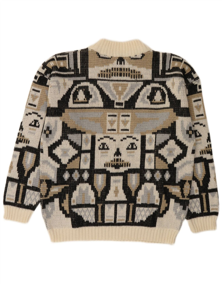 vintage Mens Mock Neck Jumper Sweater Petite laine géométrique multicolore