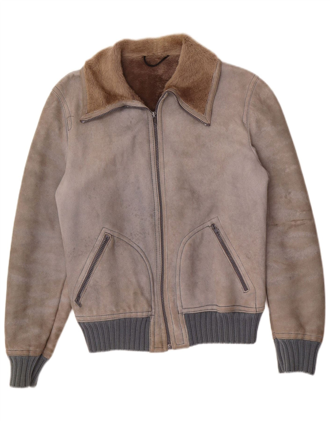 VINTAGE Veste Shearling Homme IT 48 Shearling Gris Moyen