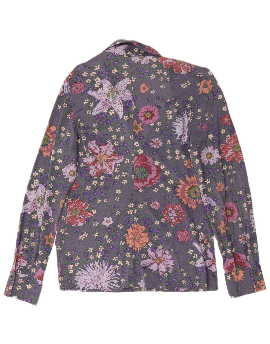 vintage Femme Manches Longues Pull Chemise UK 14 Moyen Gris Floral