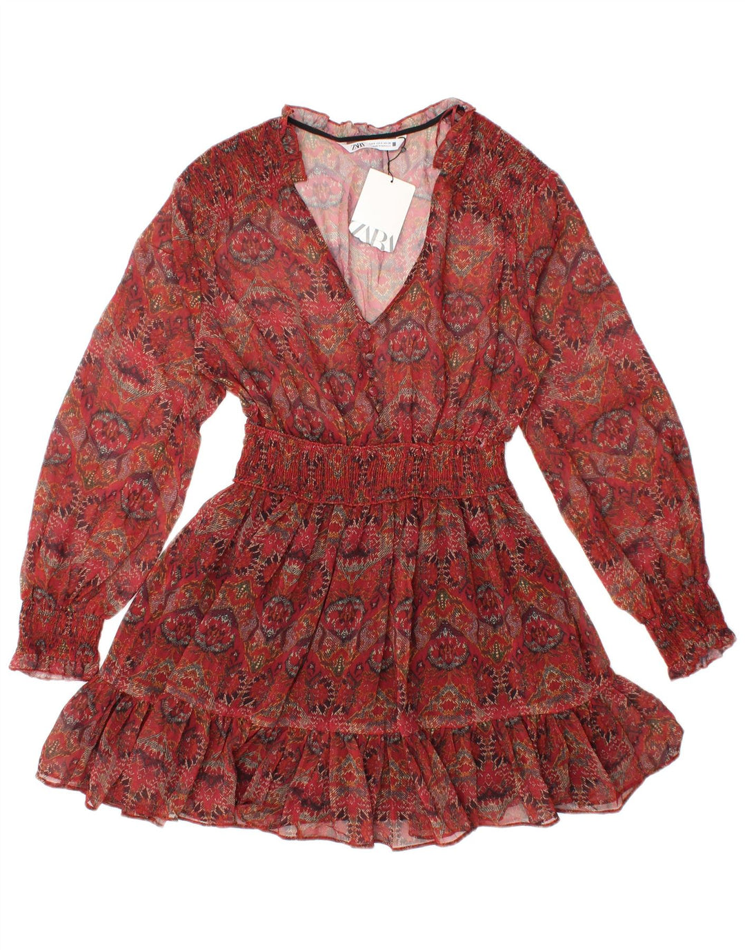 ZARA Tunique transparente à manches longues pour femme UK 8 Petit motif floral rouge