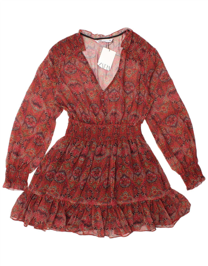 ZARA Tunique transparente à manches longues pour femme UK 8 Petit motif floral rouge