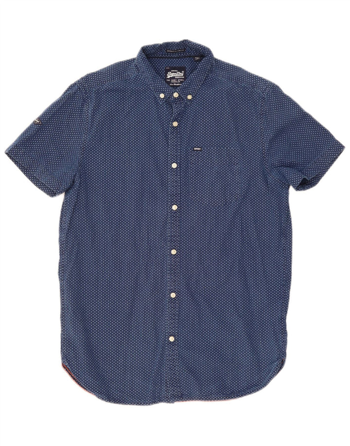 Superdry Chemise à Manches Courtes Homme Bleu Moyen Spotted Cotton
