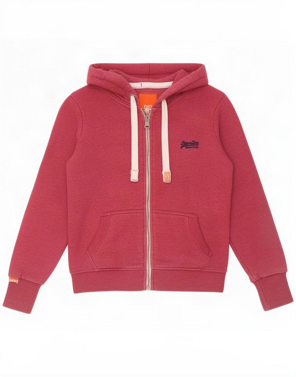 Superdry Pull à capuche zippé pour femme UK 14 Coton rouge moyen