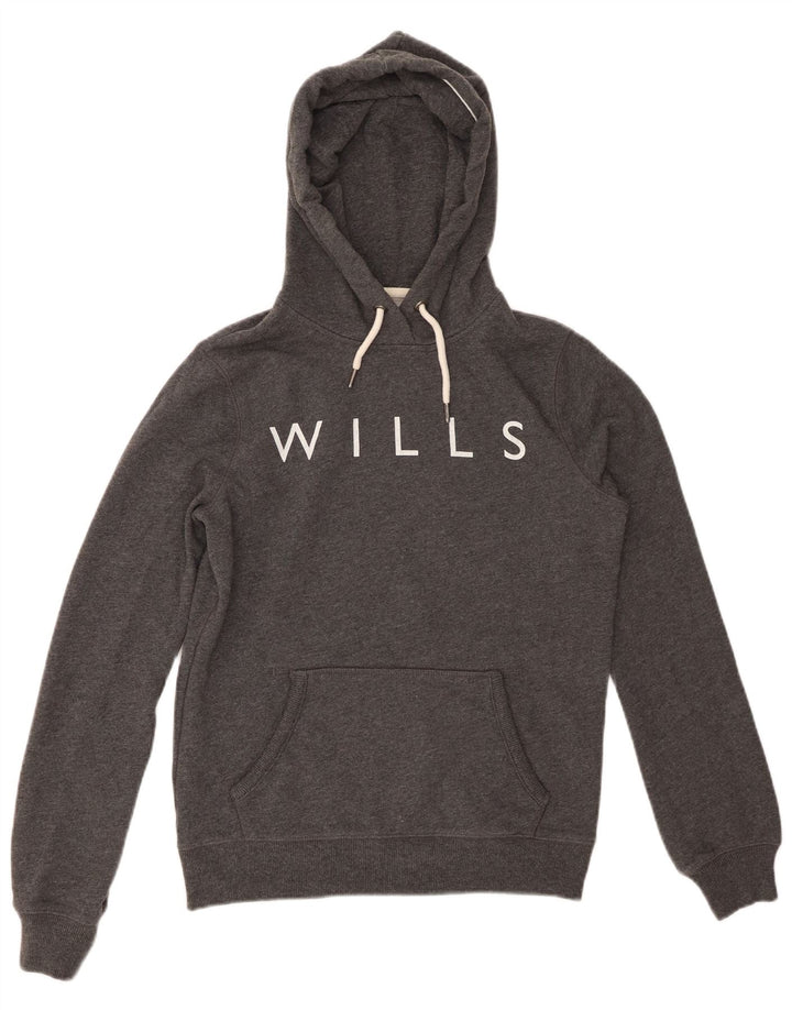 JACK WILLS Pull à capuche surdimensionné graphique pour femme UK 8 petit coton gris