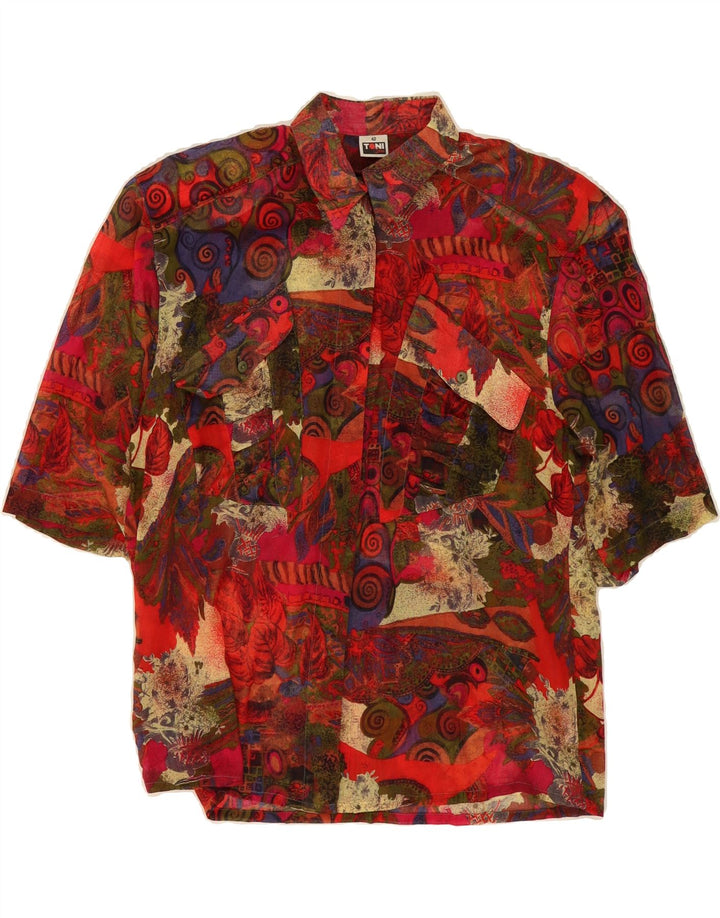 VINTAGE Womens Abstract Pattern Short Sleeve Shirt IT 42 Medium Red Cotton Vintage Vintage and Second-Hand Vintage from Messina Hembry 