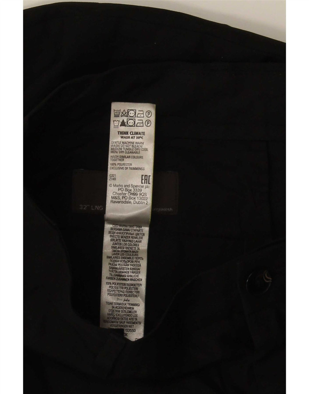 Marks & Spencer Pantalon Chino Slim Homme W32 L33 Noir Polyester