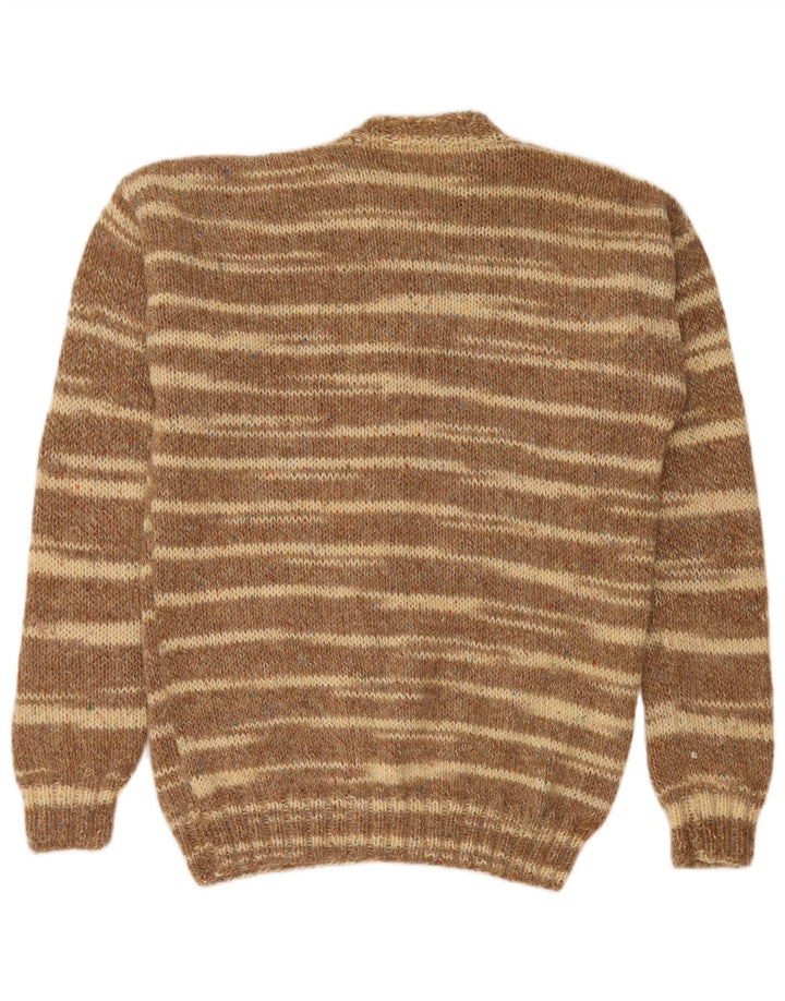 VINTAGE Pull col rond homme rayé marron moyen