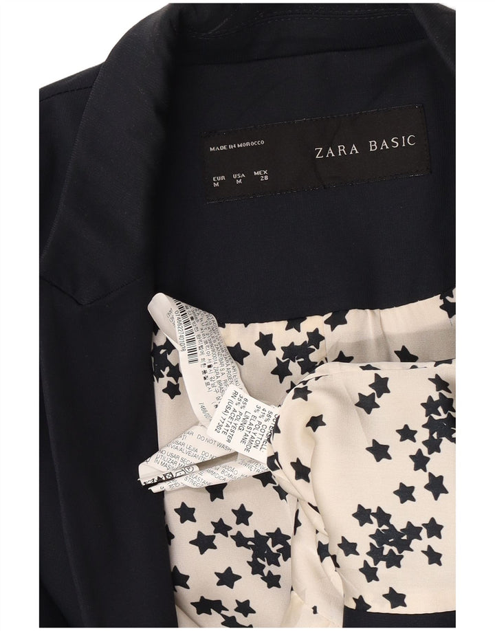 Zara Veste Blazer 1 Bouton Femme UK 12 Bleu Marine Moyen Coton