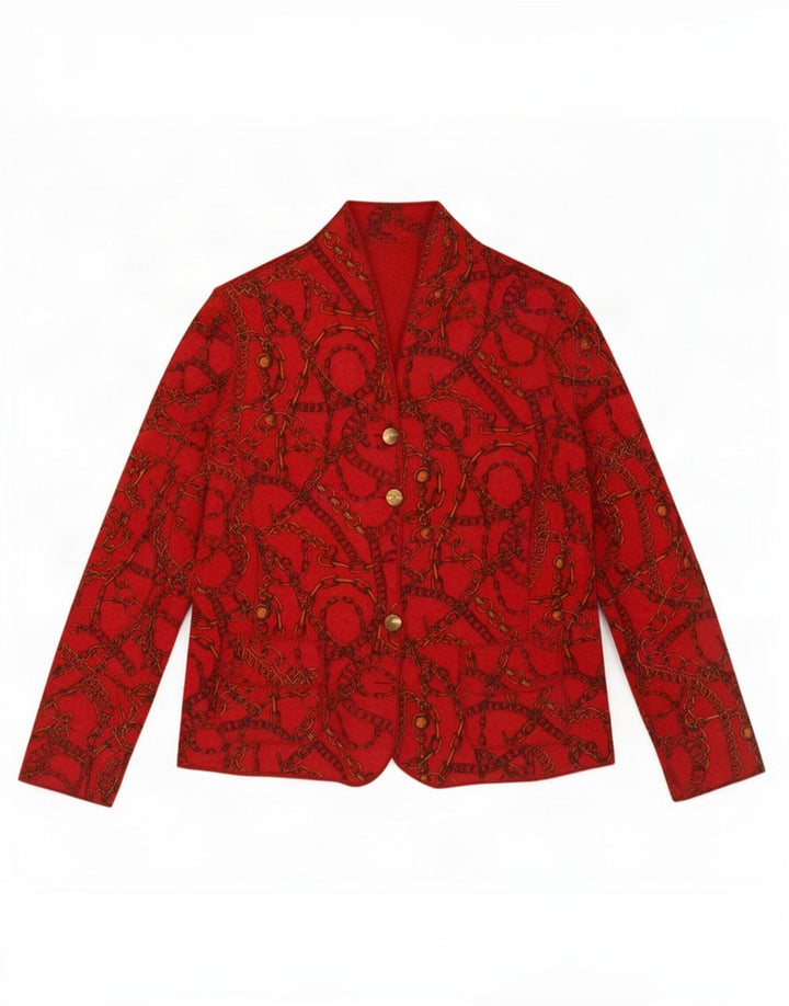 vintage Womens Abstract Pattern Réversible Blazer Veste UK 14 Moyen Rouge