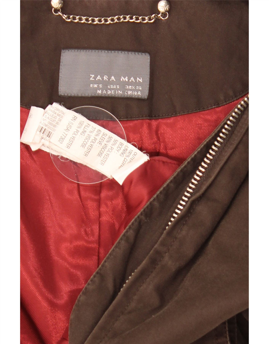 Zara Veste Bomber Homme UK 36 Petit Coton Marron