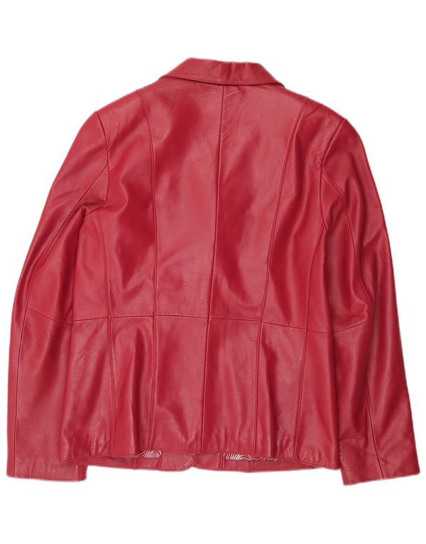 vintage Femme 3 Boutons Veste Blazer En Cuir EU 38 Cuir Rose Moyen