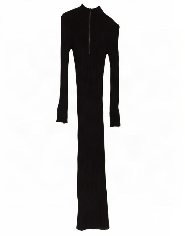 Zara Robe pull à manches longues et col zippé pour femme UK 10 Small Noir Viscose