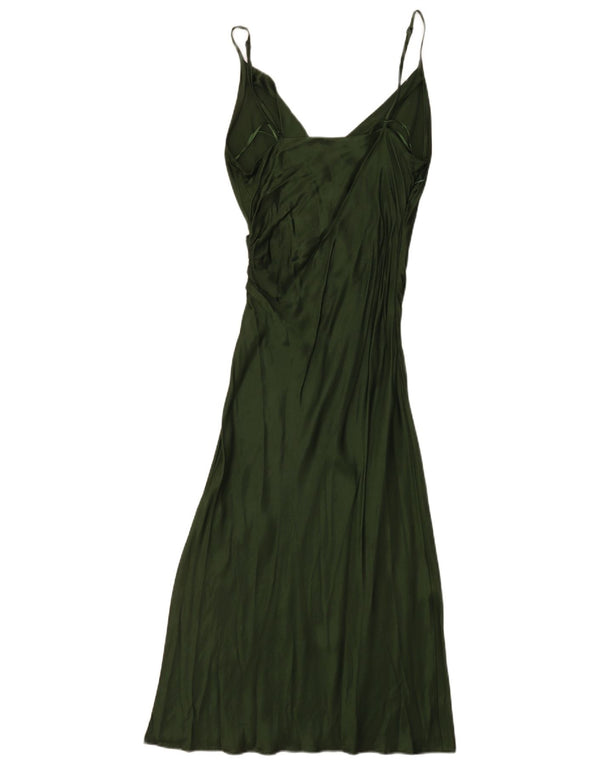 Zara Femme Robe Maxi Sans Manches UK 8 Petite Viscose Verte