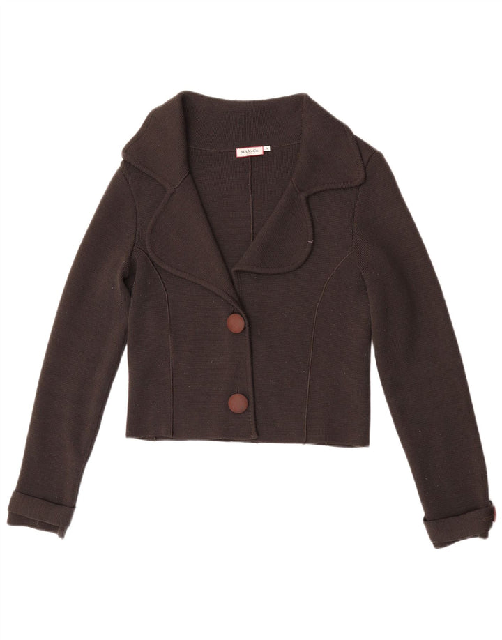 Max & Co. Pull cardigan court pour femme UK 12 laine marron moyen