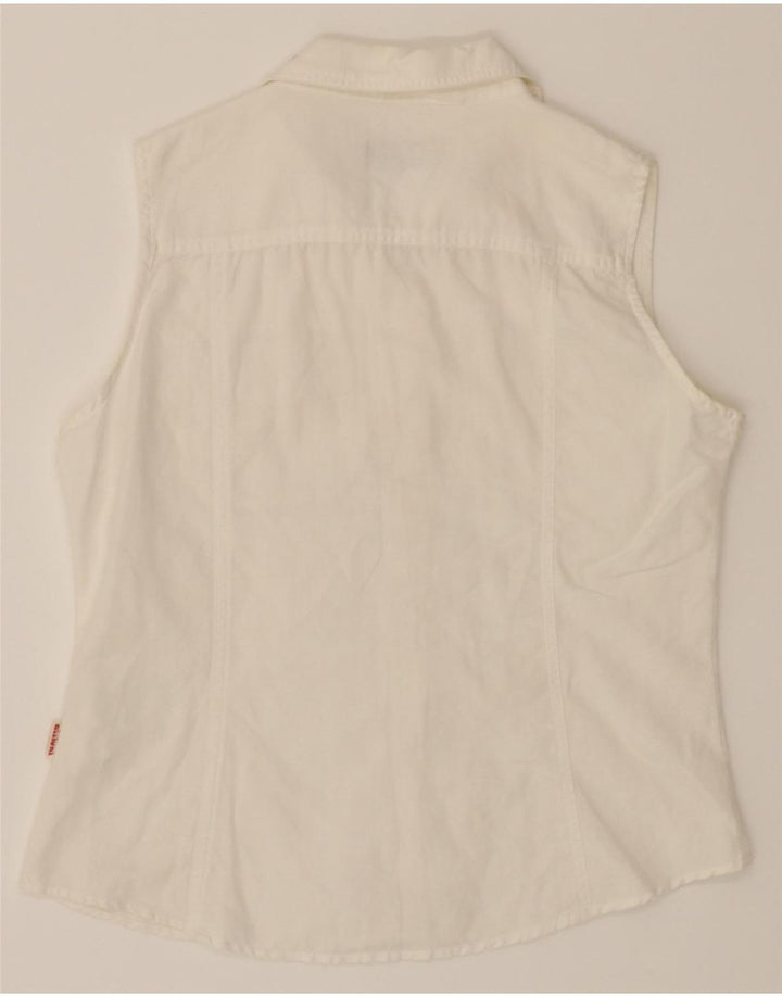 INVICTA Womens Sleeveless Shirt UK 10 Small White Flax Vintage Invicta and Second-Hand Invicta from Messina Hembry 