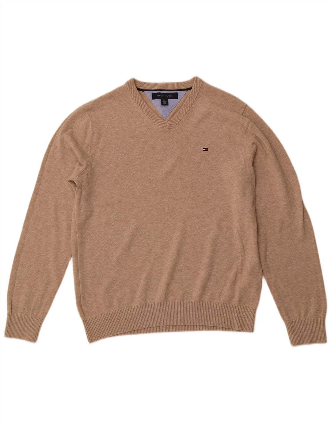 TOMMY HILFIGER Pull Col V Homme Beige Moyen Coton