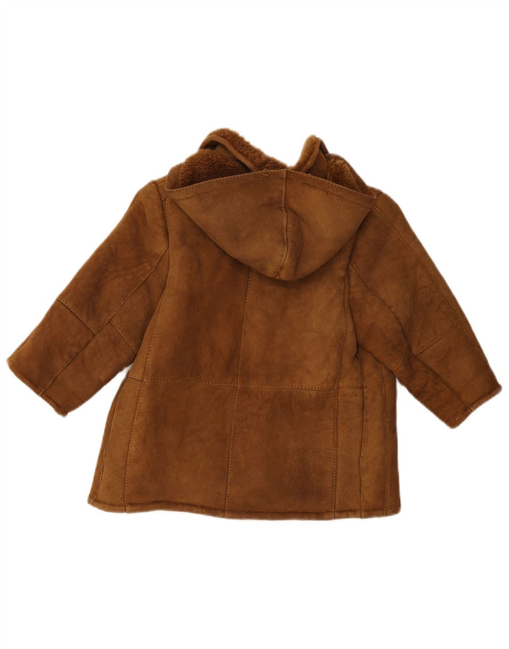 Veste en peau de mouton à capuche vintage pour filles 7-8 ans Marron