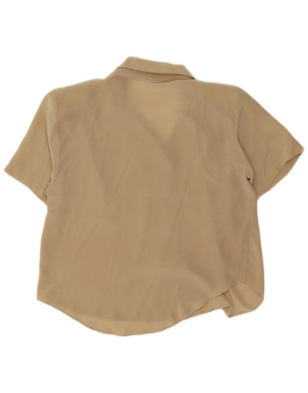 vintage Femme Manches Courtes Chemise Oversize Blouse UK 14 Soie Beige Moyenne