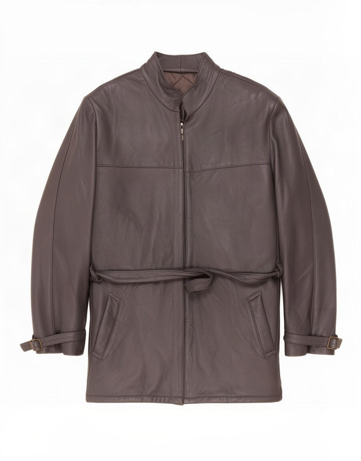 manteau en cuir femme vintage UK 12 Gris moyen