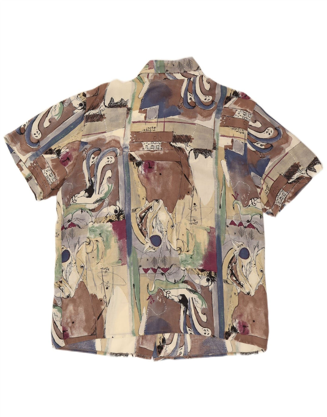 Vintage Femme Motif Abstrait Chemise À Manches Courtes Grand Multicolore