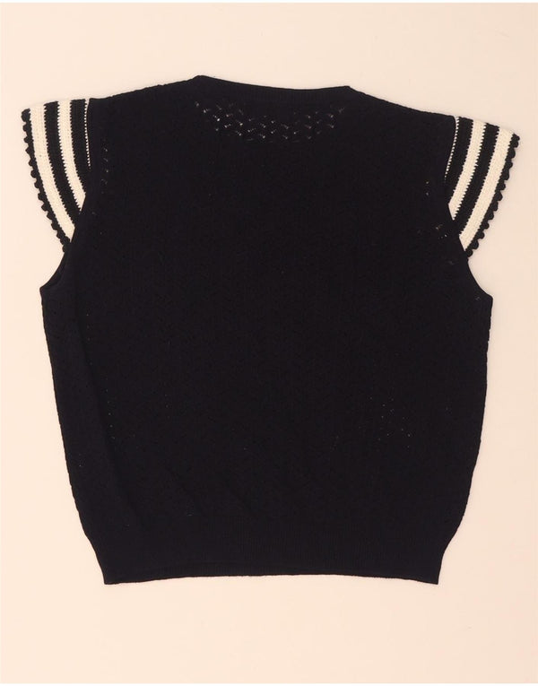 Zara Womens Crop Knit Blouse Top UK 12 Moyen Bleu Marine Rayé