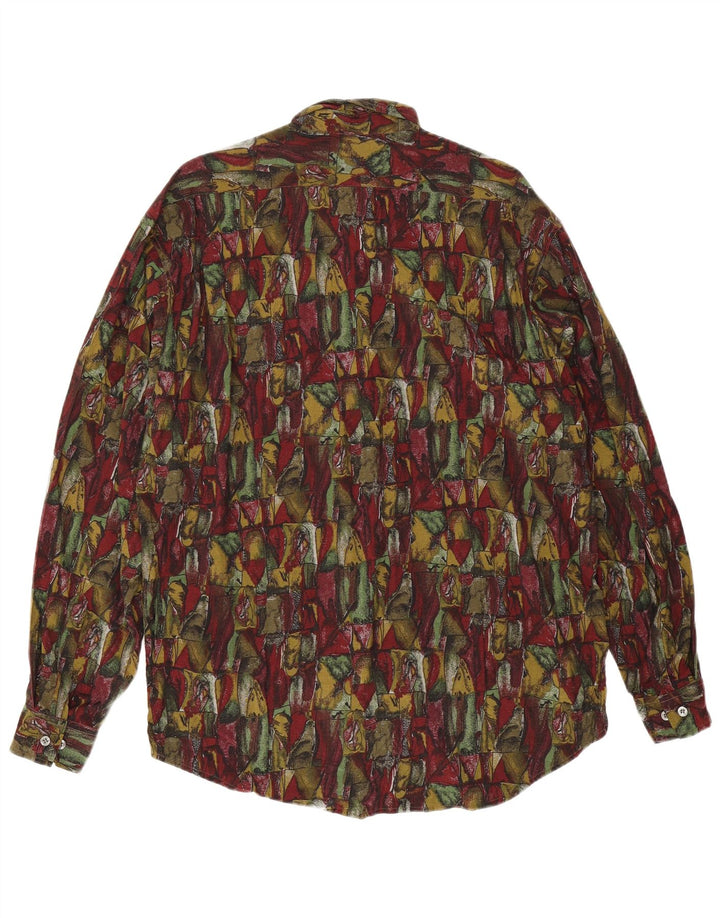 Chemise à motif abstrait vintage pour hommes grande viscose bordeaux