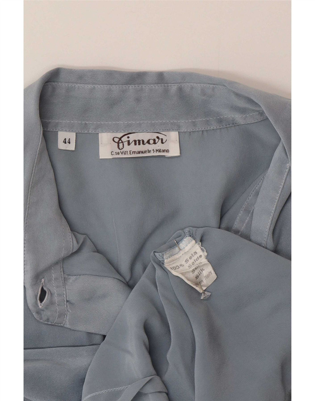 vintage Femme Crop Shirt Blouse IT 44 Soie Bleu Moyen